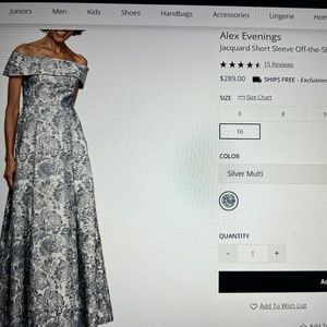 Alex Evenings Jacquard Short Sleeve Off- the Shoulder Floral Pocketed Gown